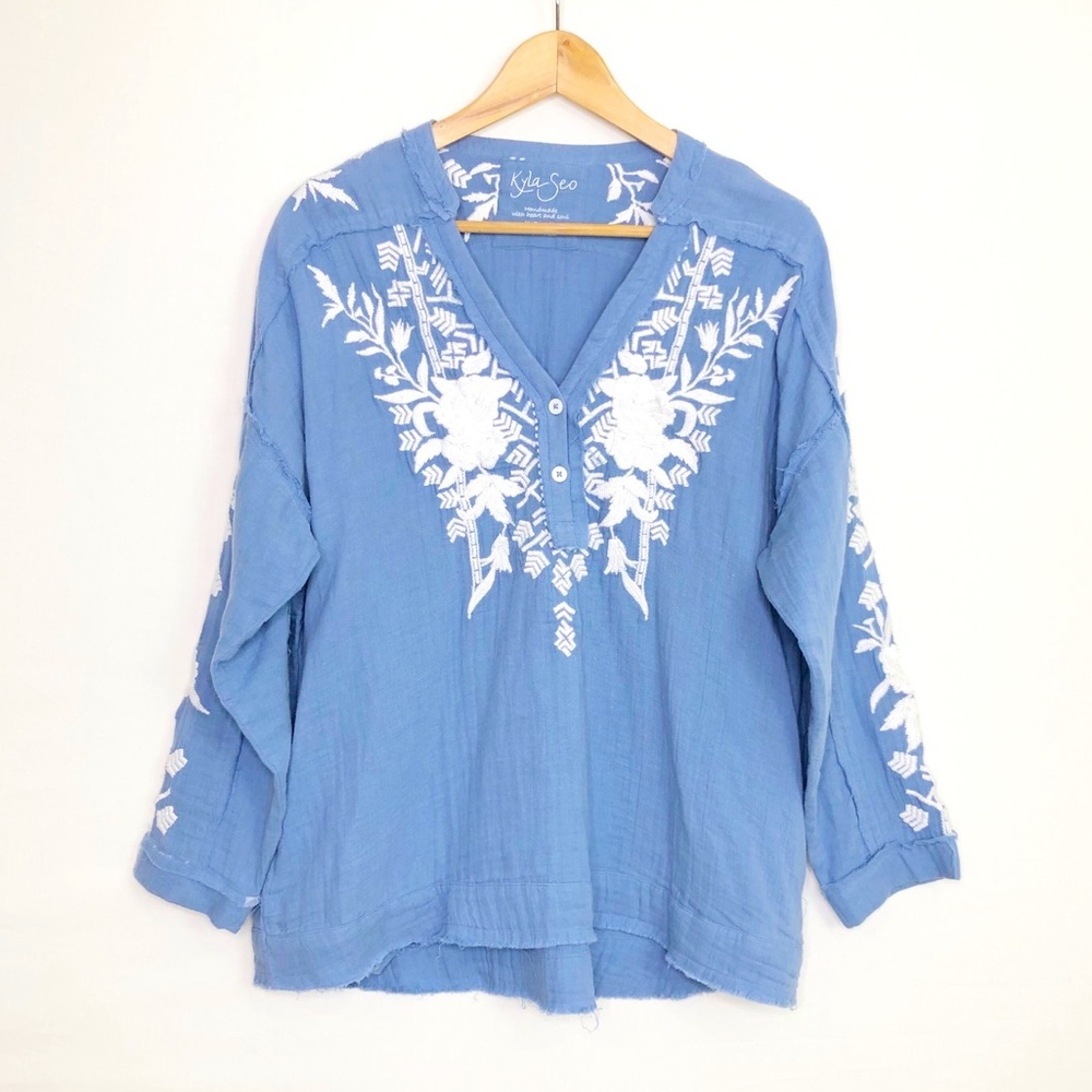 Kyla Seo size XS Blue embroidered BoHo tunic tops